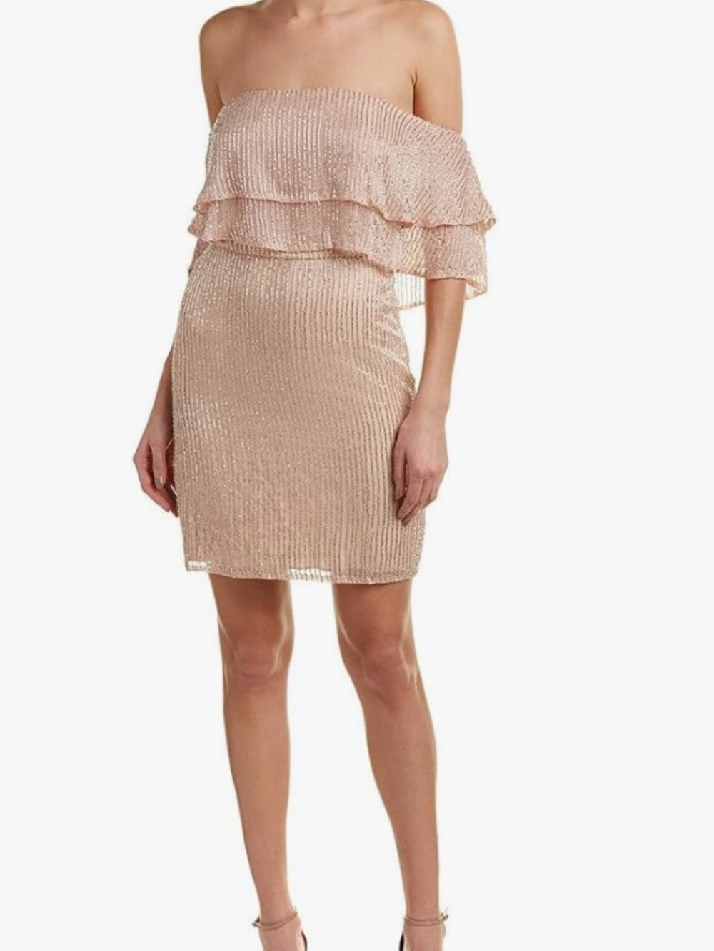 Parker One-Shoulder Beaded Nude Chiffon Dress
